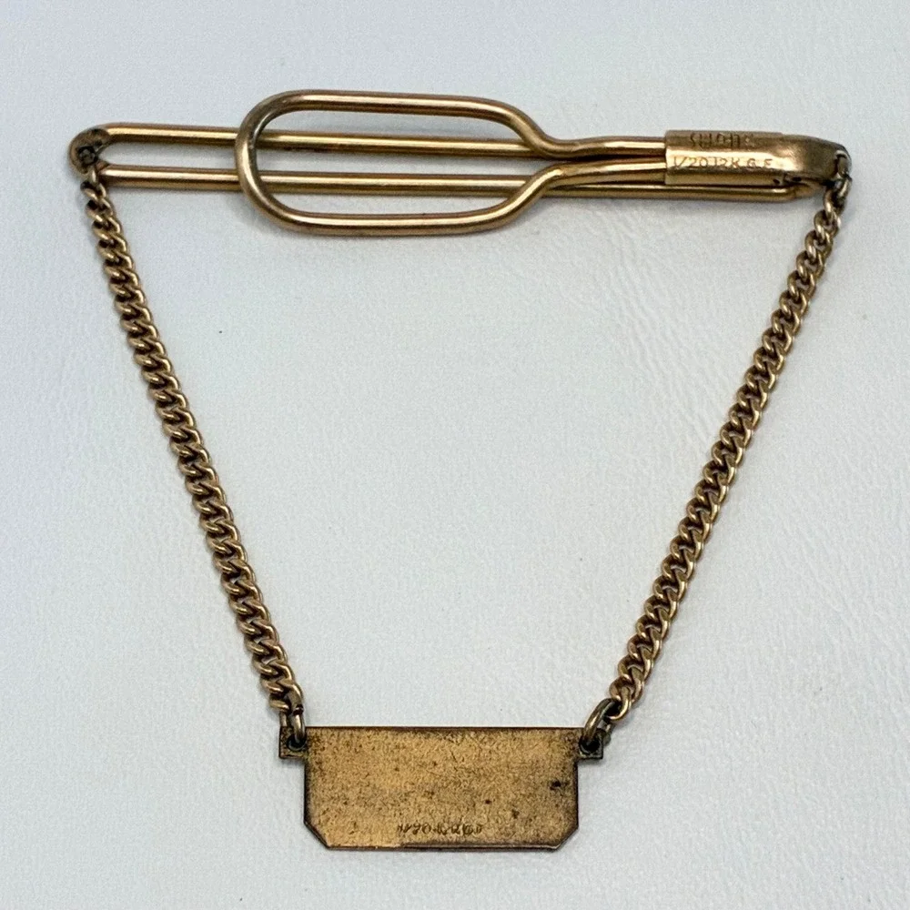 Vintage Swank Tie Chain Gold Filled Bar Clip Plaque Curb Link Mens Accessory